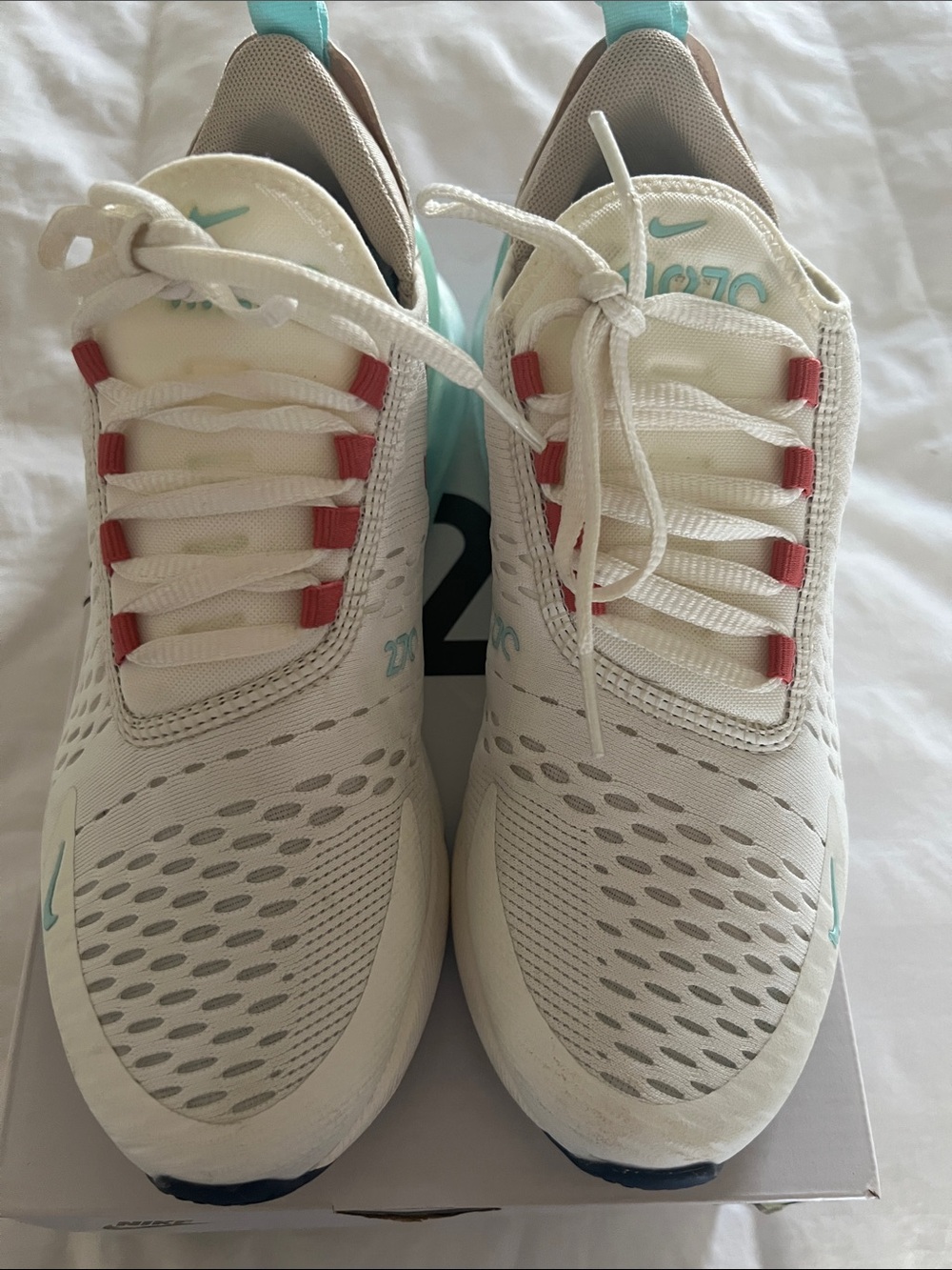 Nike women White Sneakers with Teal and Red Accents